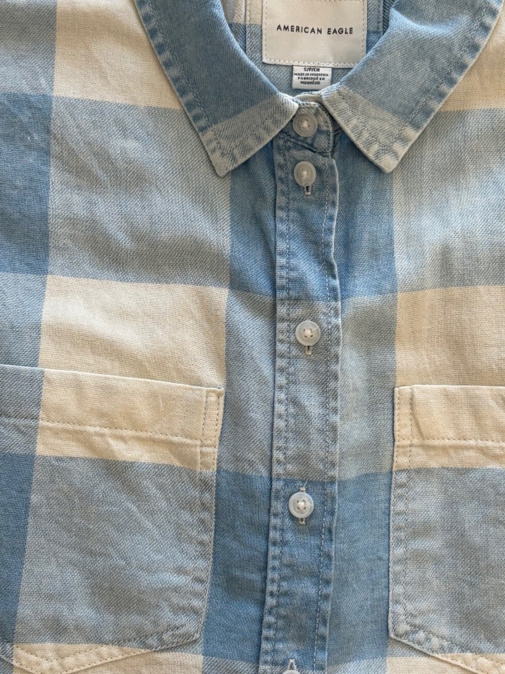 EUC American Eagle Women’s Oversized Flannel Button-Up Shirt Blue Plaid Small - Picture 8 of 10